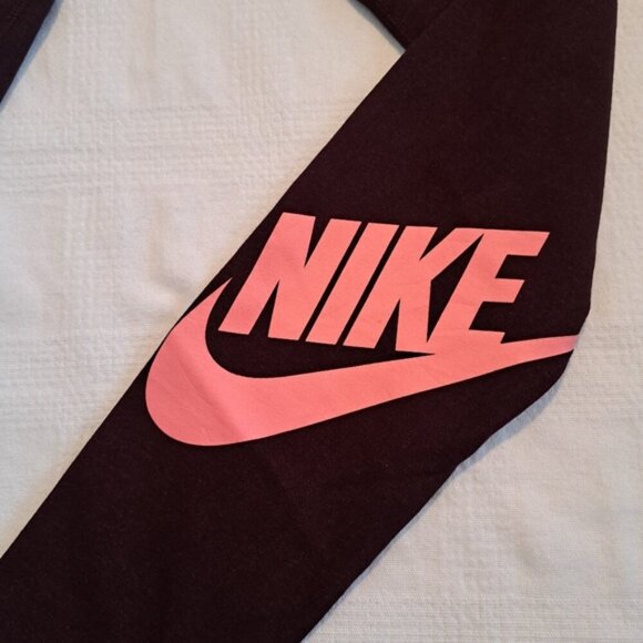 Nike women's Large burgundy cropped leggings, bright coral design on leg, VGUC - Picture 4 of 7
